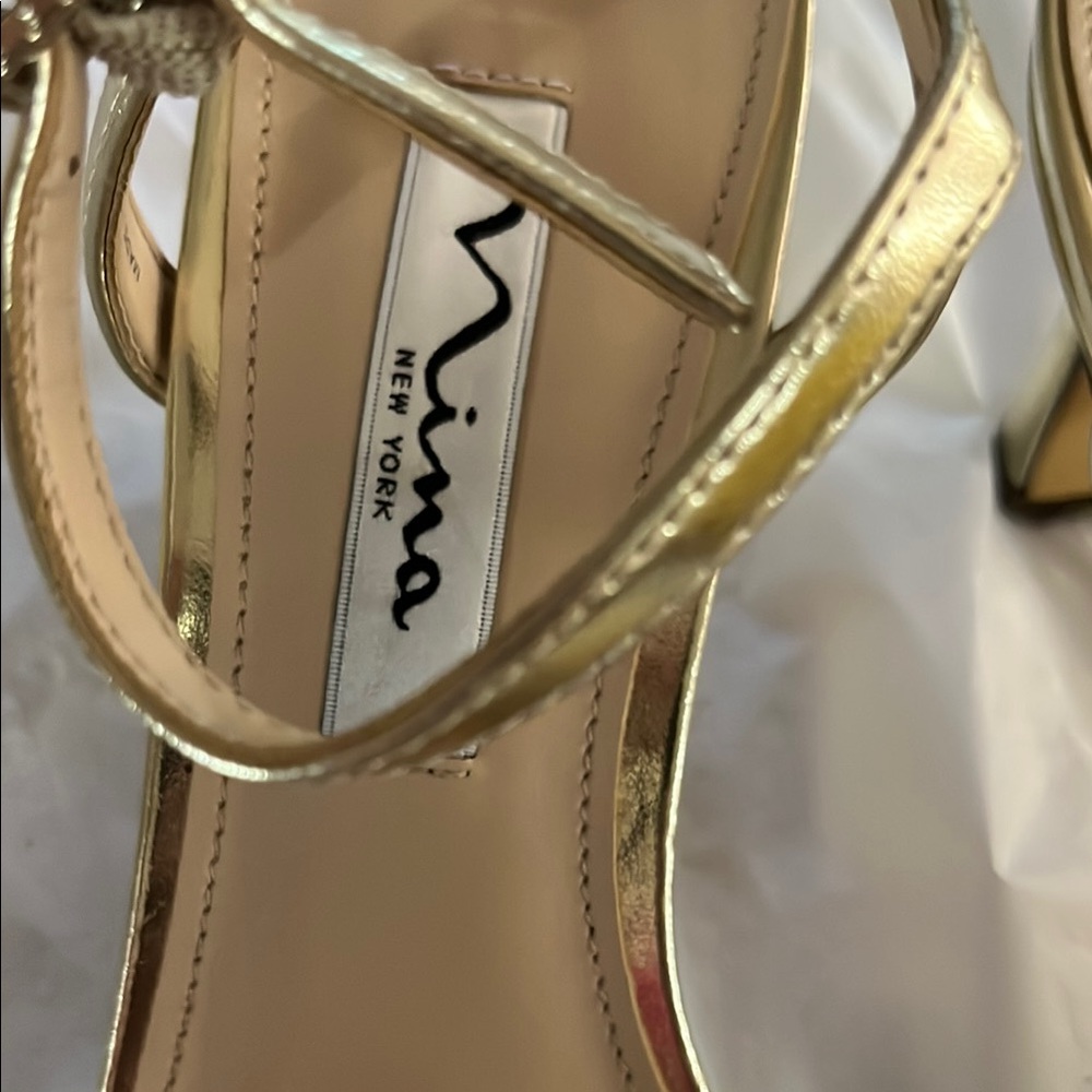 Nina Gold Strappy Sandals Crystal embellishment - Picture 2 of 6